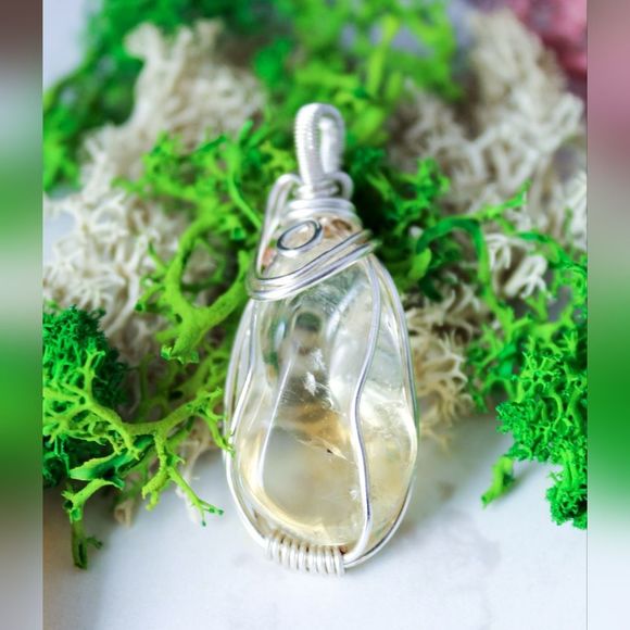 Adjustable necklace cord pendant semiprecious stones wire wrapped - Picture 4 of 5